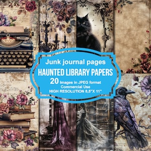 Haunted Library Papers Digital Pack - Gothic Grimoire, Vintage Book Pages, Spooky Ephemera, Junk Journal Kit, Instant Download