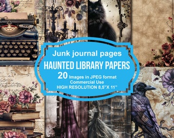 Haunted Library Papers Digital Pack - Gothic Grimoire, Vintage Book Pages, Spooky Ephemera, Junk Journal Kit, Instant Download