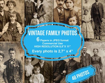 Family Vintage Photos Junk Journal Printable Pages,  Scrapbook Printable Kit, Printable Paper, Digital Collage, Instant Download