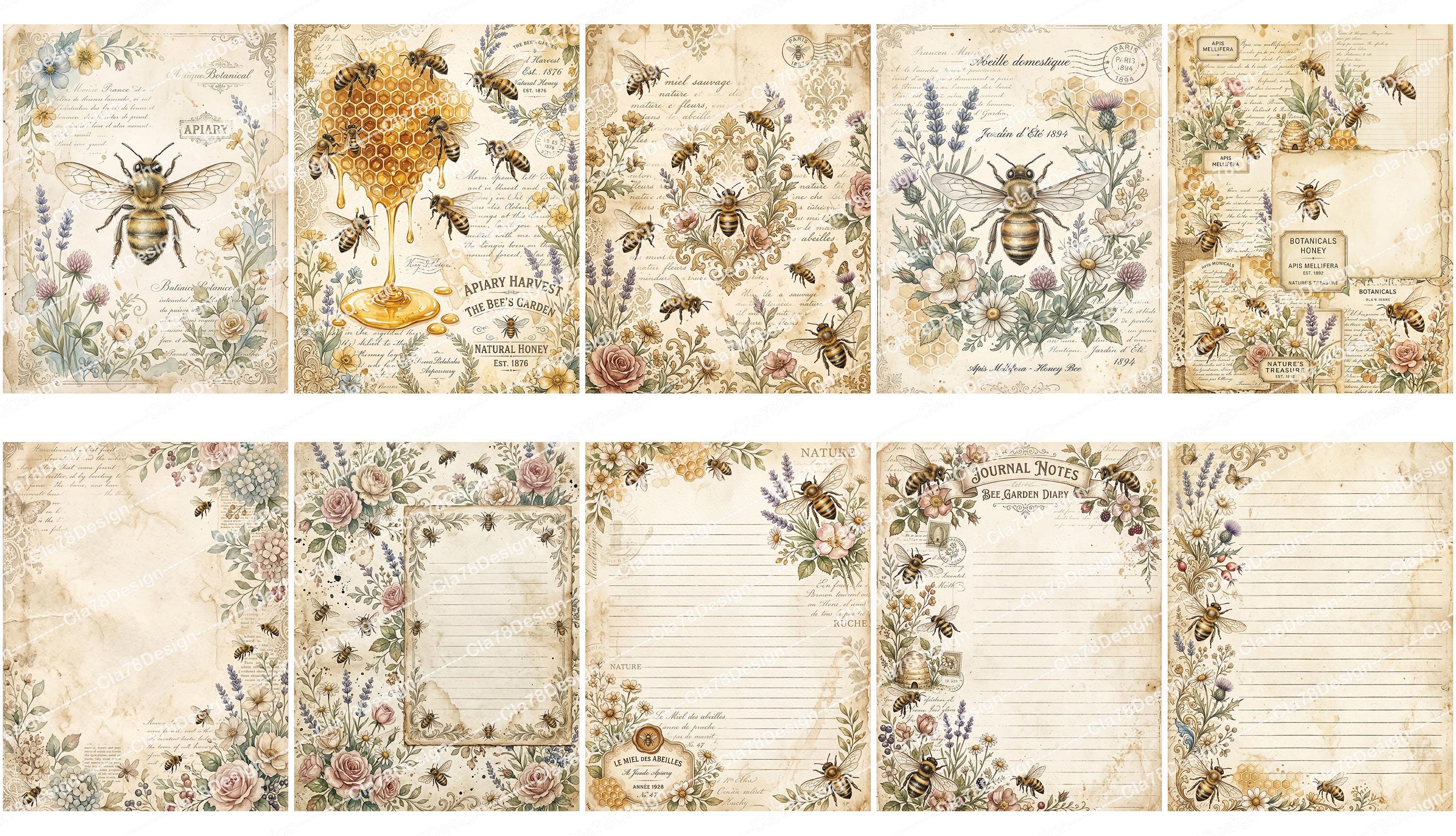 Vintage Beekeeper Junk Journal Pages | Honey Bee Digital Paper | Rustic ...