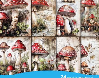 Vintage Mushrooms images for Junk Journal and Scrapbooking, printable images, fungi, tattered, weathered, old, antique, illustrations