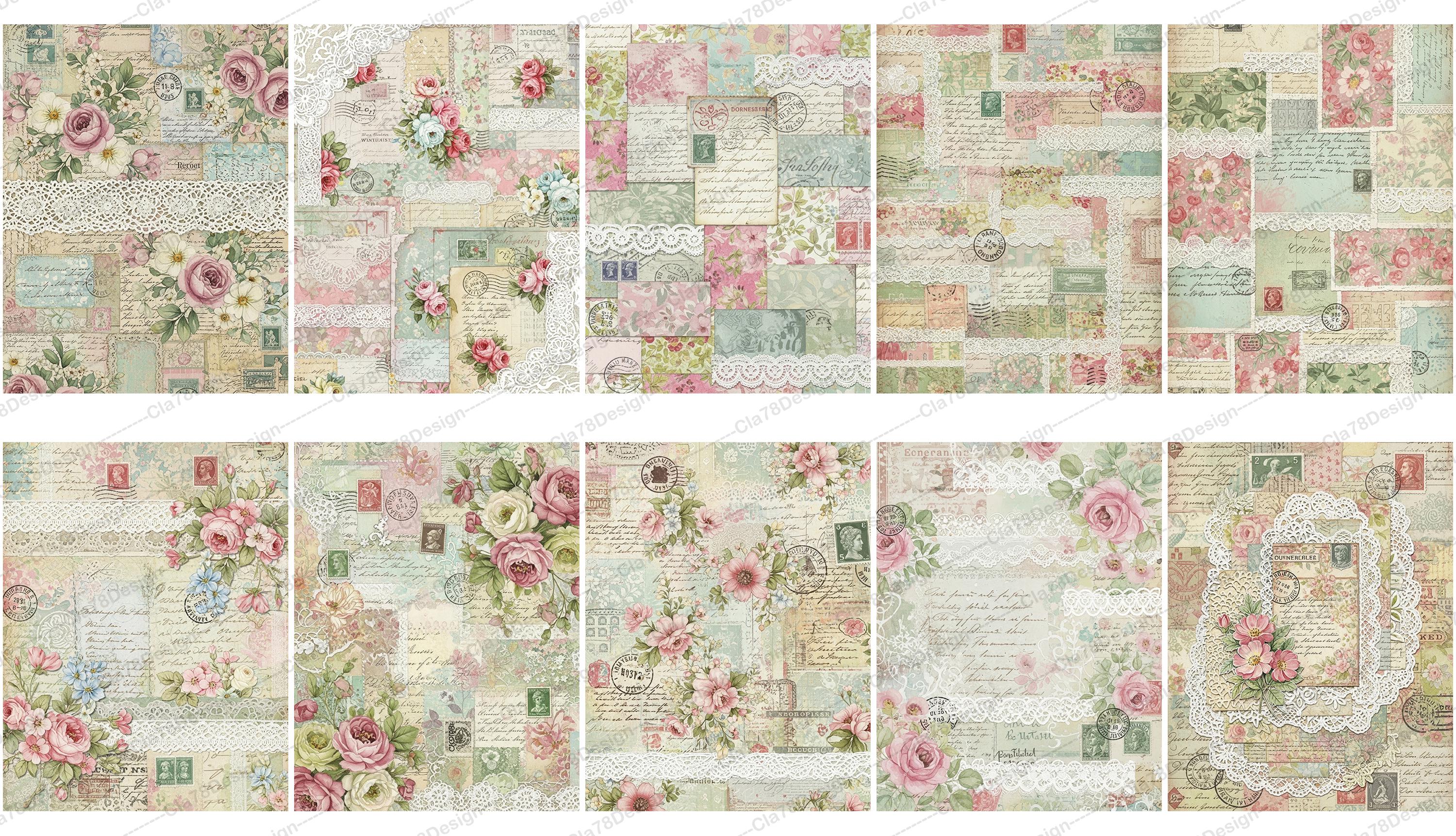 Shabby Chic Digital Paper, Vintage Floral Scrapbook Background, Roses ...