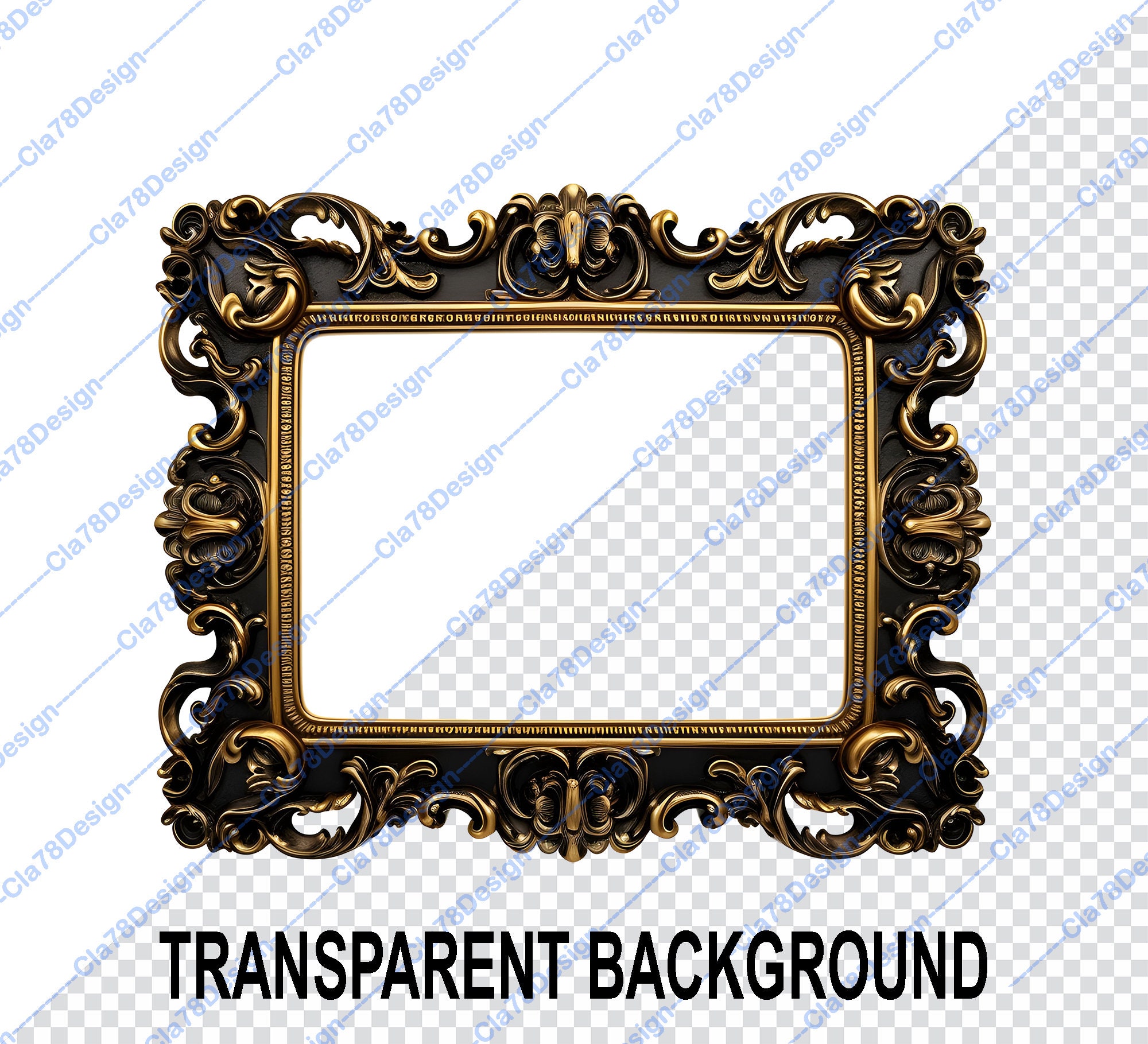 Black and Gold Frames Clipart Rococo and Baroque Vintage Clip Art for ...
