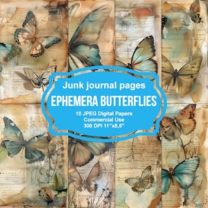 10 pages imprimables de Junk Journal éphémères papillons, Junk Journalt, Album imprimable, Papier imprimable, Collage numérique, Téléchargement immédiat