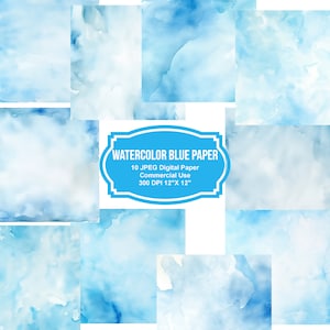 10 Watercolor Blue Digital Papers 12" x 12" - Digital Download JPEG - Commercial Use