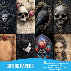 Gothic Digital Paper Pack | Dark Scrapbooking Pages | Junk Journal Kit | Vintage Ephemera | Printable Gothic Aesthetic