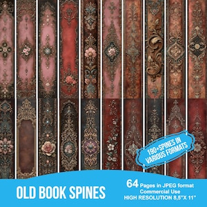 Old Spines for Junk Journal, Book and Mini Book, Spine, Cover, Decorative, Victorian, Printable, Digital Instant Download