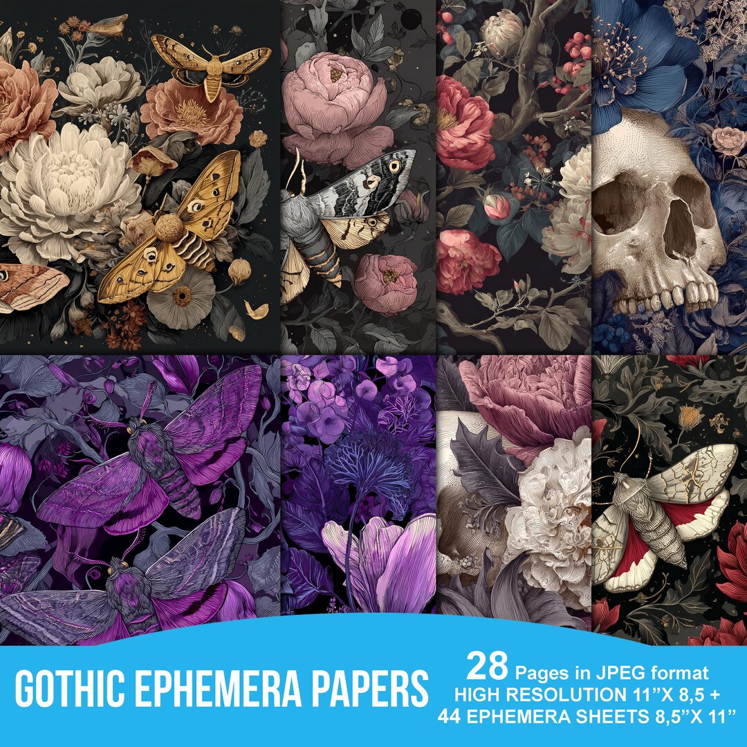 Gothic Ephemera Rococo Digital Paper, Digital Paper Floral Pack, Junk ...