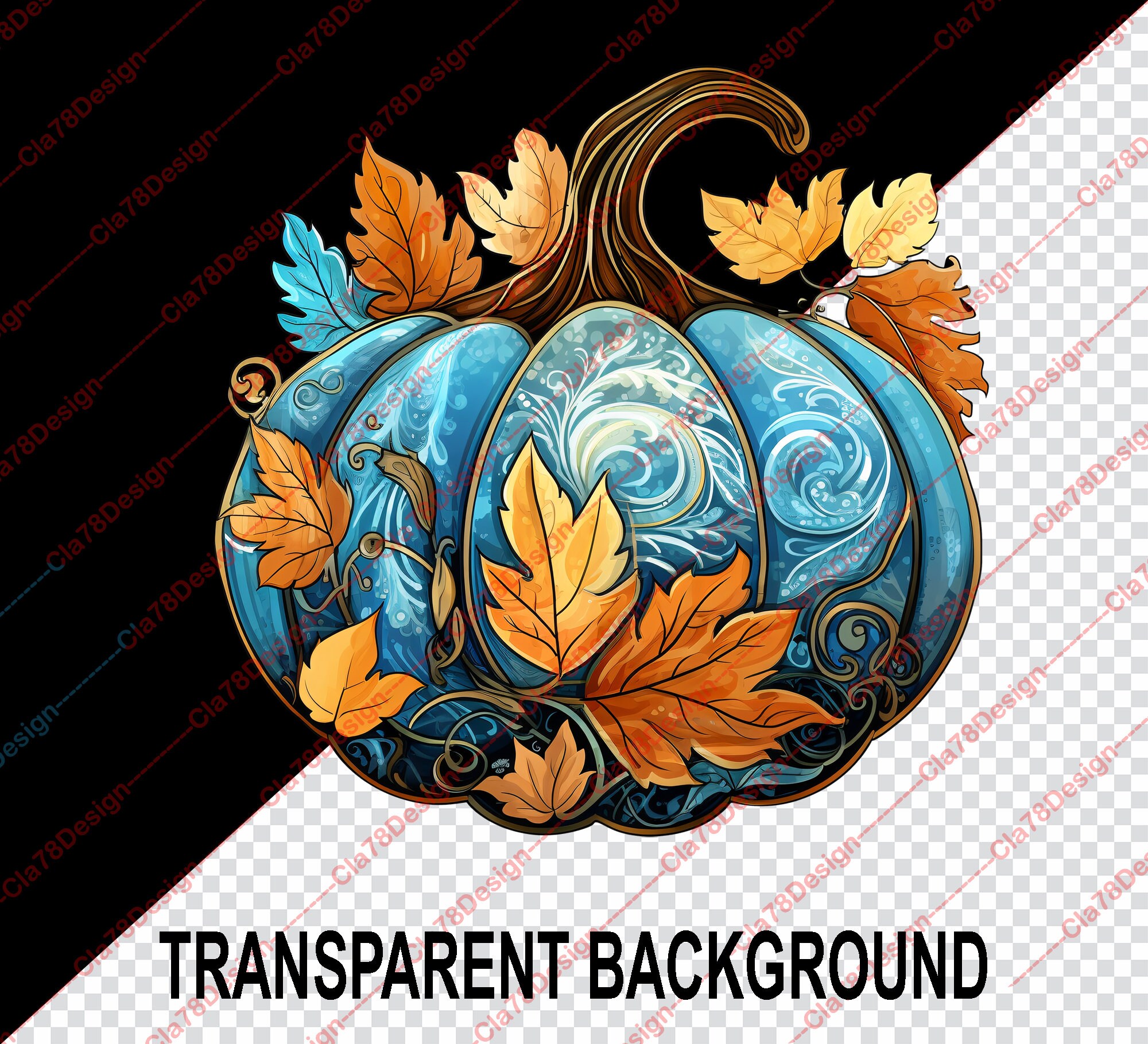 22 Watercolor Blue Pumpkin Clipart 6" X 6" - Transparent Background ...