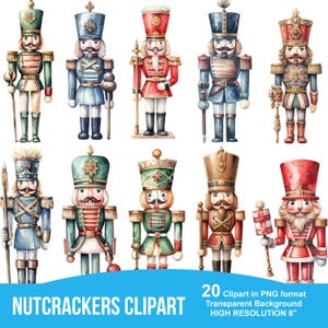 Watercolor Nutcracker Clipart, Printable 20 PNG image, Decorative Gift Ornament Fussy Cuts Sticker Transparent Background, Instant Download