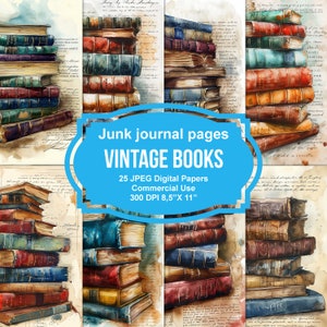 25 Vintage Books Junk Journal Printable Pages, Junk Journal Kit, Scrapbook printable, Printable Paper, Digital Collage, Instant Download