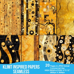Motivi senza soluzione di continuità ispirati a Gustav Klimt, carta digitale Klimt, uso commerciale, download digitale, file per sublimazione, carte per decoupage
