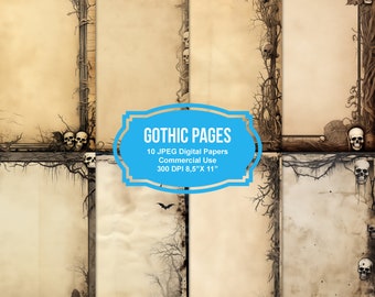 10 Gothic Ephemera Junk Journal afdrukbare pagina's, Junk Journal Kit, afdrukbare plakboek, Afdrukbaar papier, Digitale collage, Instant Download