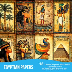 Half Pages Ancient Egypt Junk Journal, papier do scrapbookingu do druku, arkusz kolażu cyfrowego, zestaw Vintage Ephemera, egipski faraon do pobrania