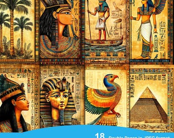 Half Pages Ancient Egypt Junk Journal, Printable Scrapbook Paper, Digital Collage Sheet, Vintage Ephemera Kit, Egyptian Pharaoh Download