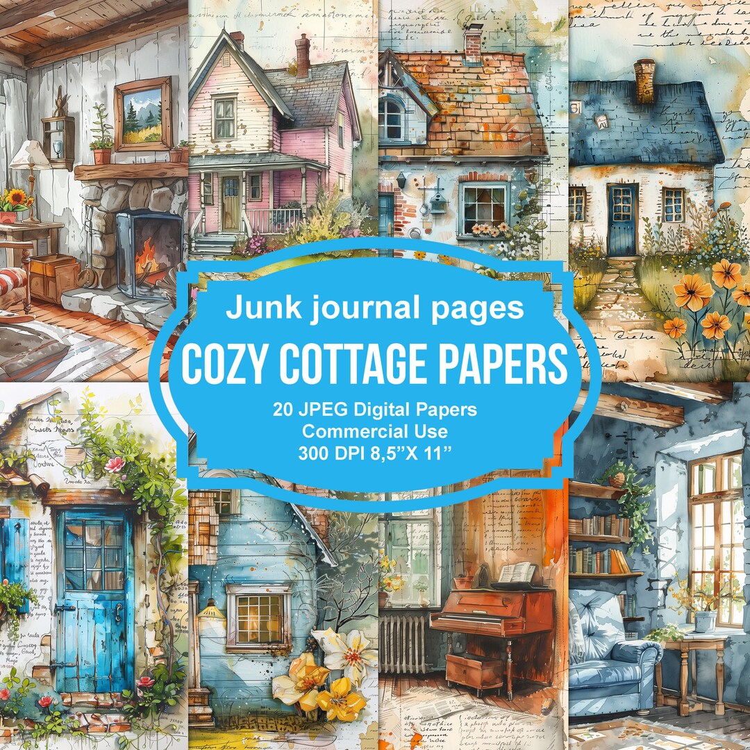 20 Cozy Cottage Junk Journal Printable Pages, Junk Journal Kit ...