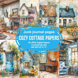 20 Cosy Cottage Junk Journal afdrukbare pagina's, Junk Journal Kit, afdrukbare plakboek, afdrukbaar papier, digitale collage, direct downloaden