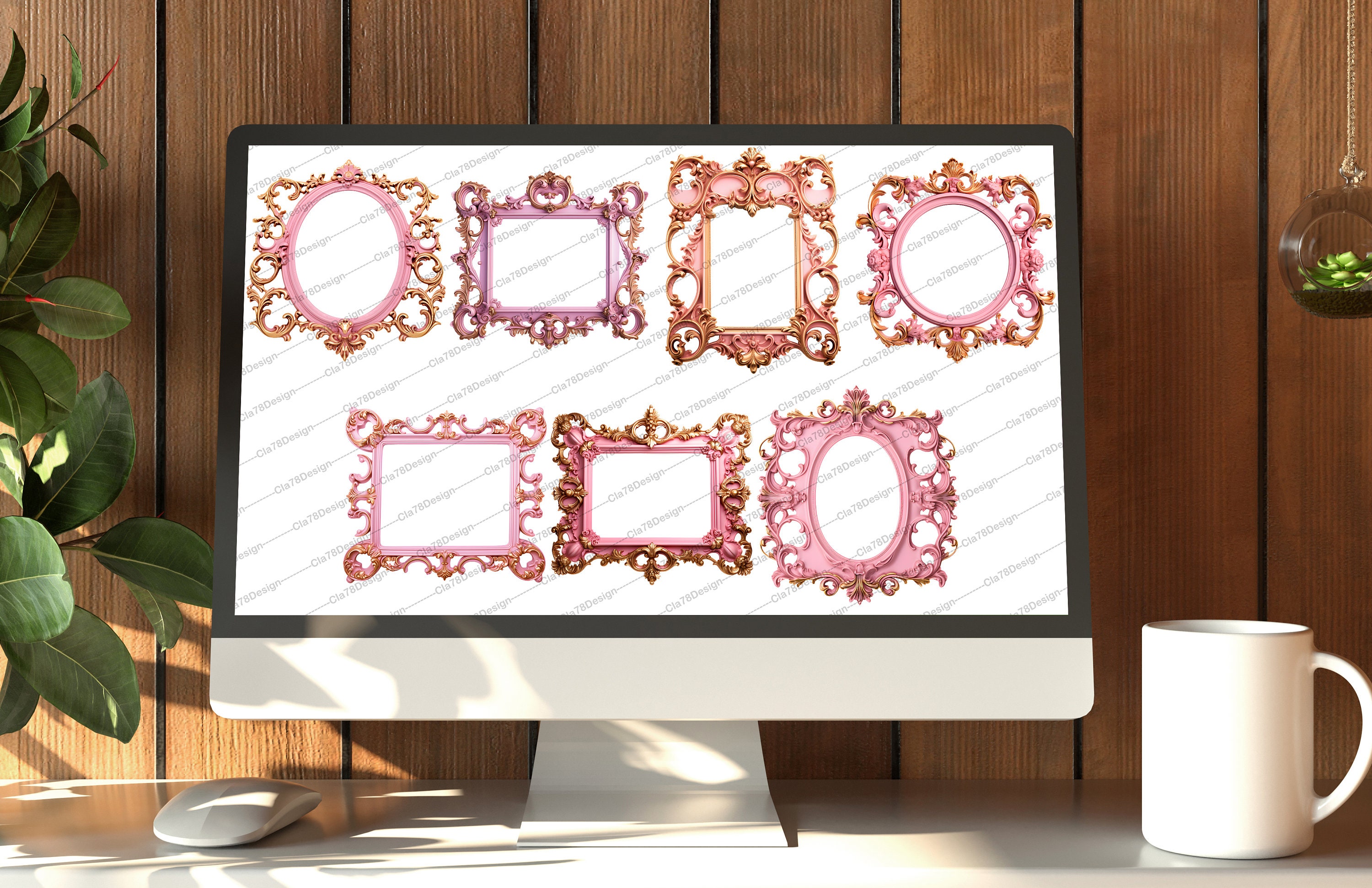 Pink and Gold Frames Clipart Rococo and Baroque Vintage Clip - Etsy