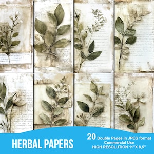 Páginas imprimíveis de diário de ervas botânicas, kit de diário de lixo, álbum de recortes para impressão, papel para impressão, colagem digital, download instantâneo