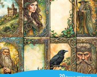 Celtic Junk Journal Printable Pages, Junk Journal Kit, Scrapbook Printable, Printable Paper, Digital Collage, Instant Download