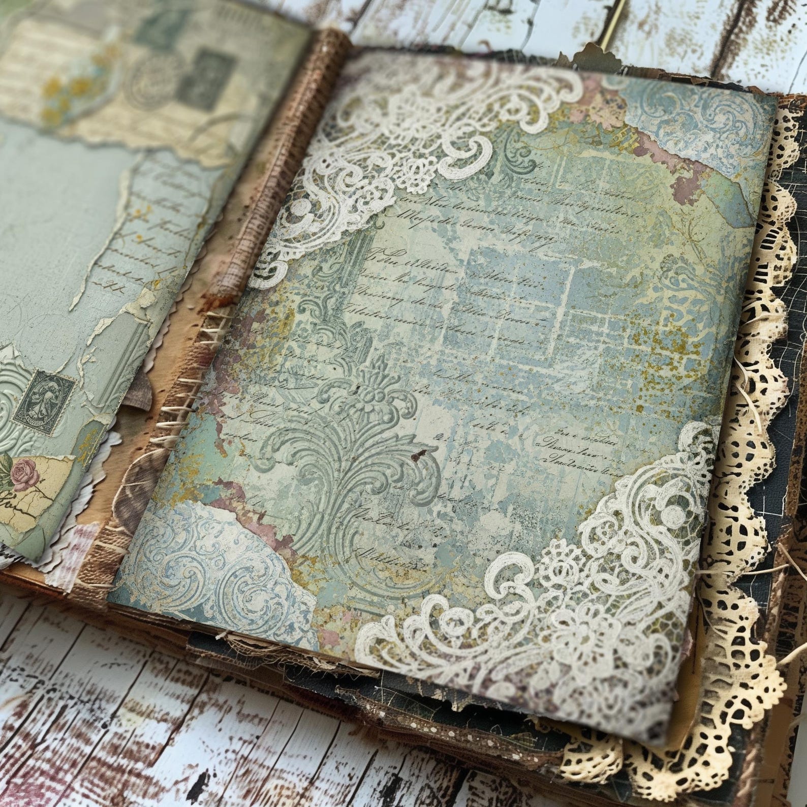 Vintage Blue Lace Digital Paper, Shabby Chic Junk Journal Pages ...