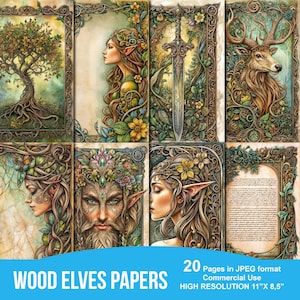 Elves Junk Journal Printable Half Pages, Junk Journal Kit, Scrapbook Printable, Printable Paper, Digital Collage, Instant Download