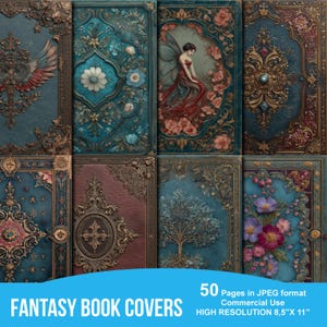 Fantasy Book Covers Junk Journal, Journal Cover, Junk Journal Kit, Dark Academia, Old Fashioned, Grunge Digital Papers, Digital Download