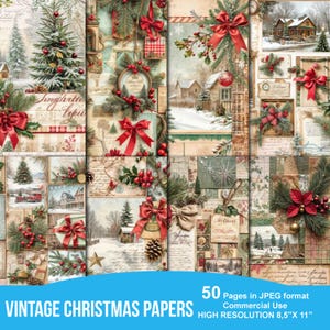 Vintage Christmas Junk Journal Kit, Printable Ephemera, Digital Download, Scrapbook Supplies, Holiday Crafting, Winter Journal Pages