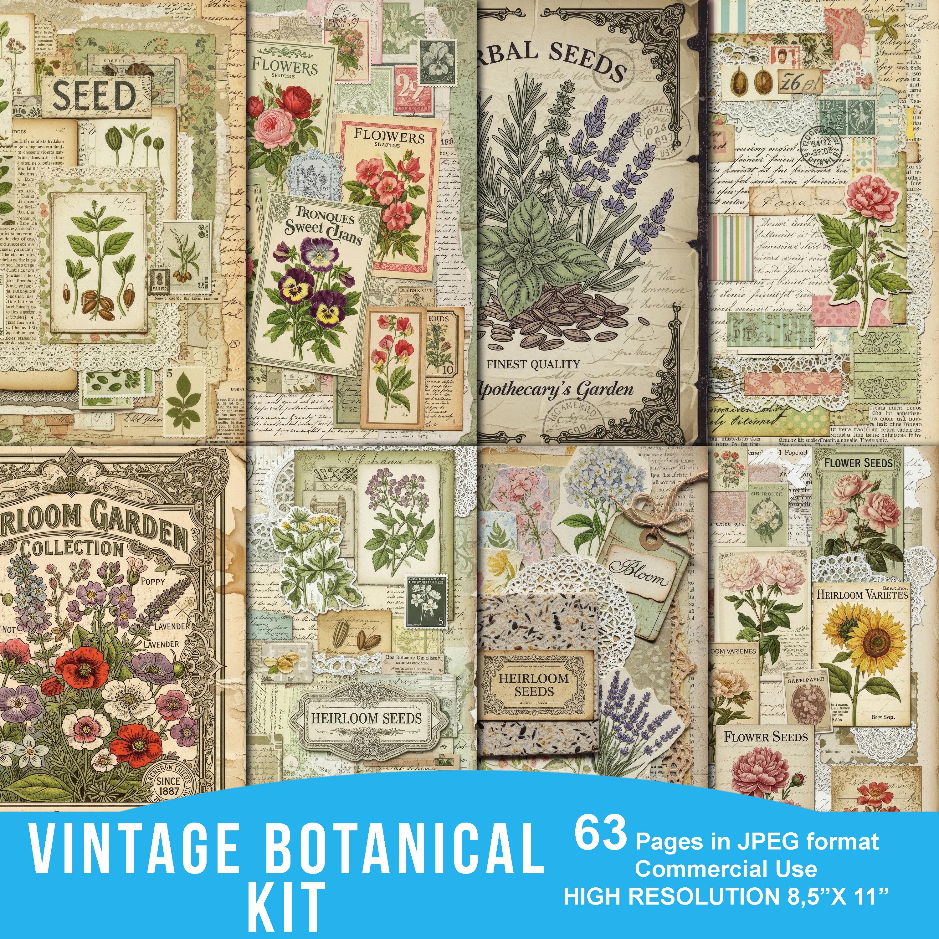 Vintage Botanical Junk Journal Kit, Floral Seed Packet Ephemera, Garden ...