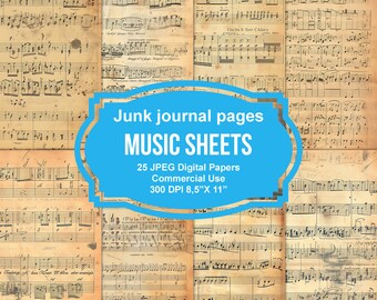 Vintage Sheet Junk Journal Printable Pages, Junk Journal Kit, Scrapbook printable, Printable Paper, Digital Collage, Instant Download