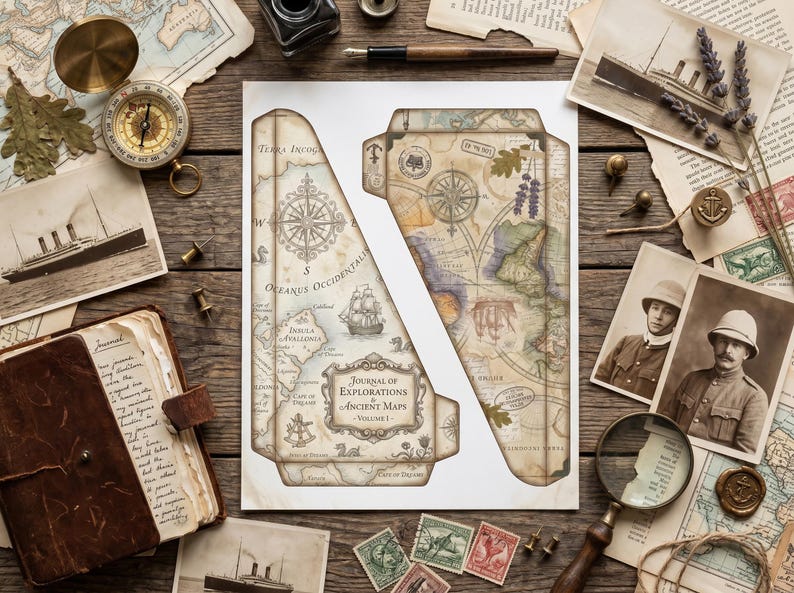 Vintage Map Junk Journal Folio Kit | Printable Travel Ephemera ...