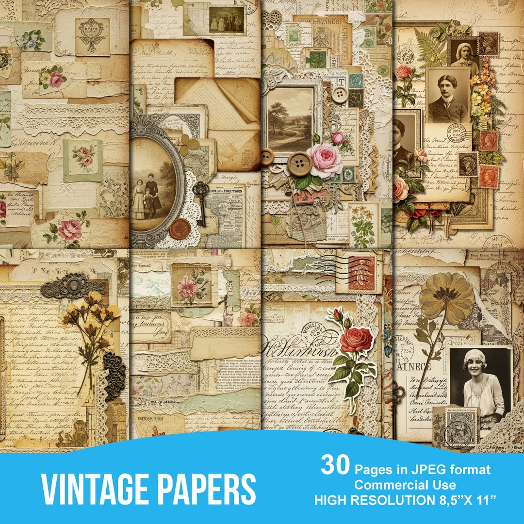 Vintage Junk Journal Kit, Shabby Chic Ephemera, Victorian Digital Paper ...