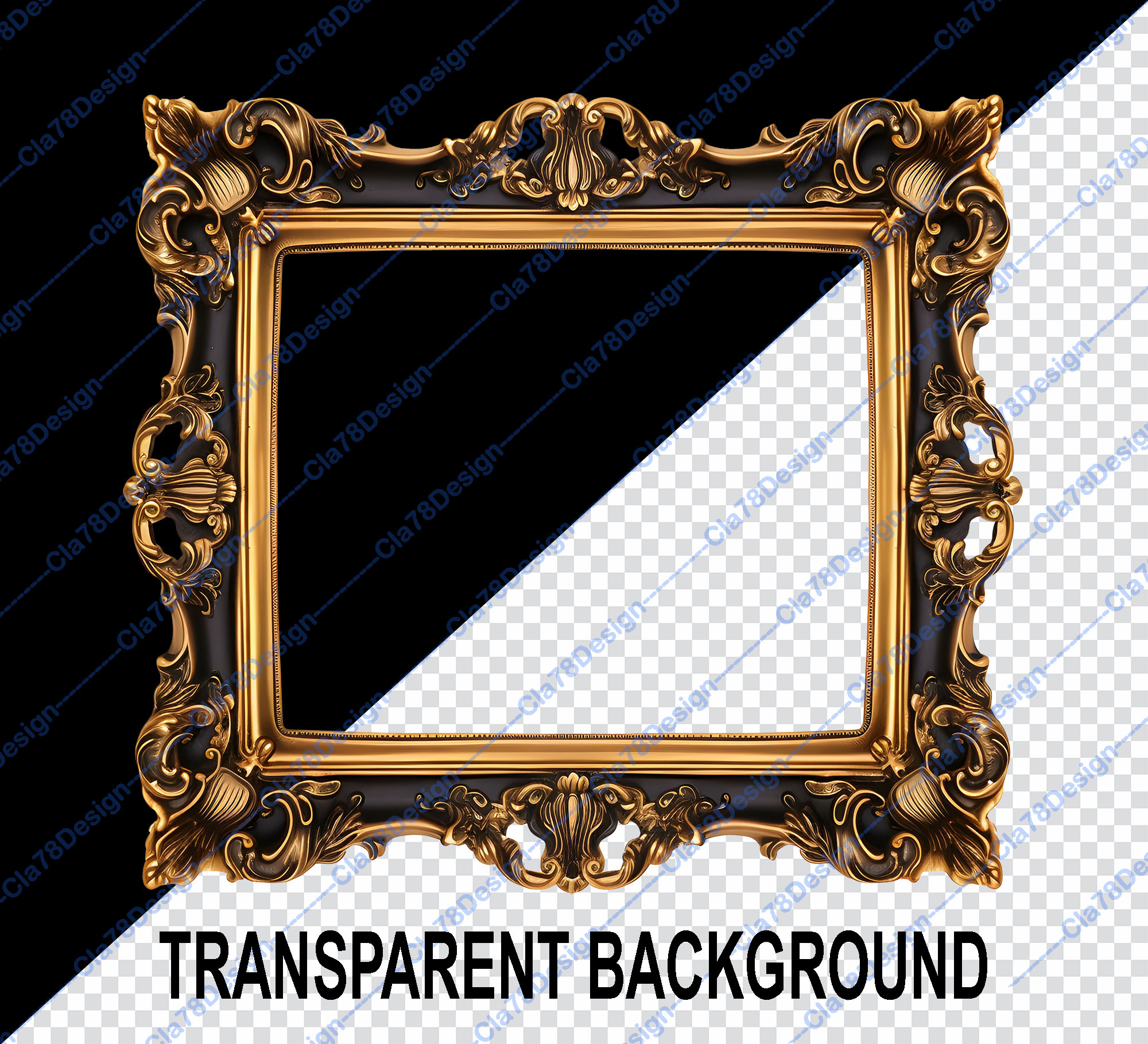 Black and Gold Frames Clipart Rococo and Baroque Vintage Clip Art for ...
