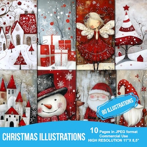 80 illustrazioni stampabili di diario di Natale stravaganti, kit stampabile per album, carta stampabile, collage digitale, download immediato