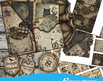 Dark Academia Junk Journal Kit | Witchy Pocket Folio Printables | Vintage Apothecary Ephemera | Gothic Grimoire Scrapbook Paper