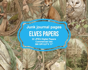 22 páginas imprimibles de diario basura de Elfos, kit de diario basura, imprimible para álbum de recortes, papel imprimible, collage digital, descarga instantánea