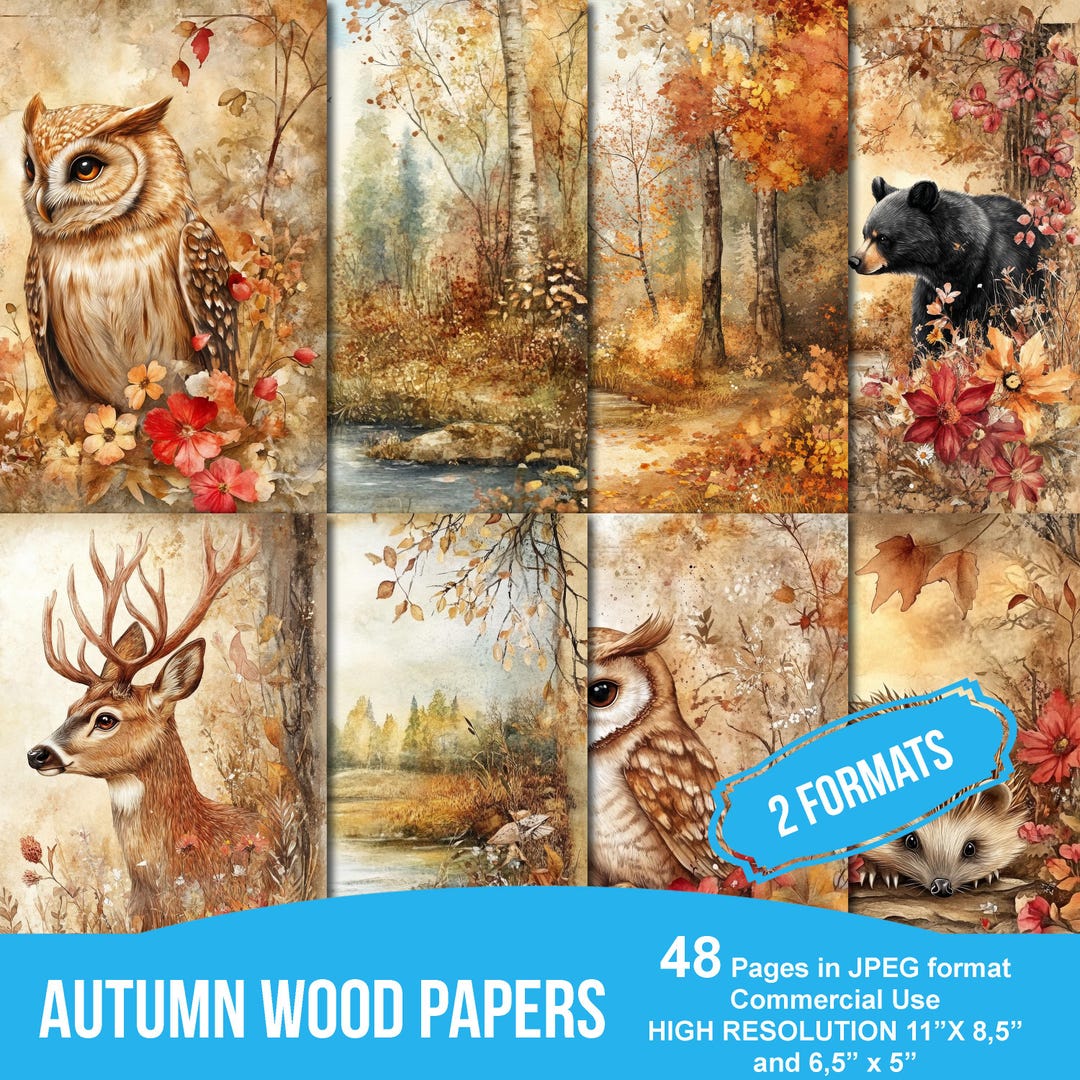 Autumn Woods Digital Junk Journal Kit, Autumn Collage Printable ...