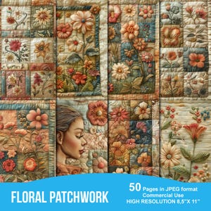 Floral Patchwork Junk Journal Printable Pages, Junk Journal Kit, Scrapbook printable, Printable Paper, Digital Collage, Instant Download