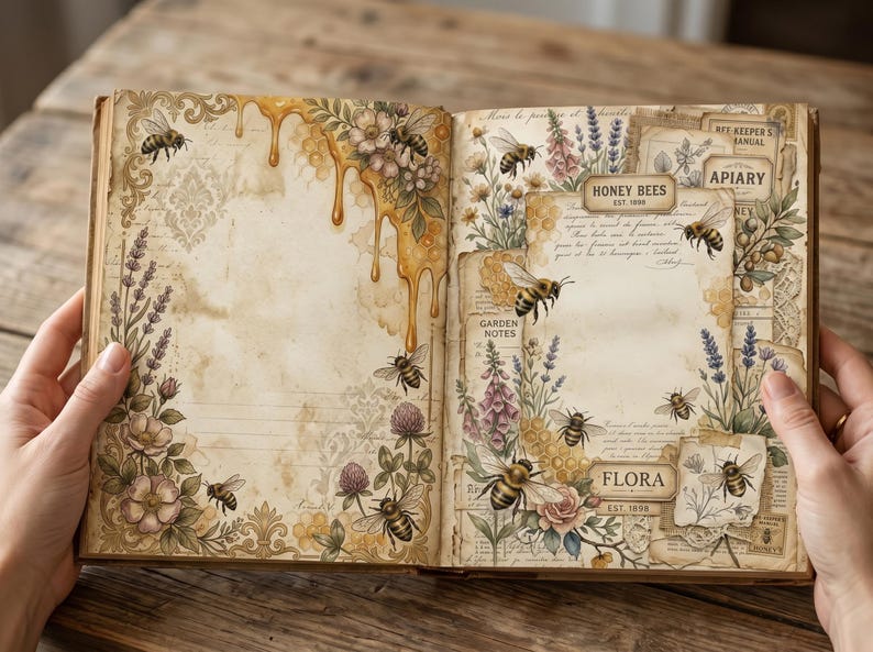 Vintage Beekeeper Junk Journal Pages | Honey Bee Digital Paper | Rustic ...