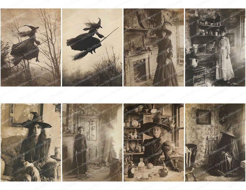 Fotos de bruxas assustadoras, fotografias de bruxas para imprimir, itens vintage para diário de sucata, kit de scrapbook digital, folha de colagem Wicca, grimório BOS imagem 9