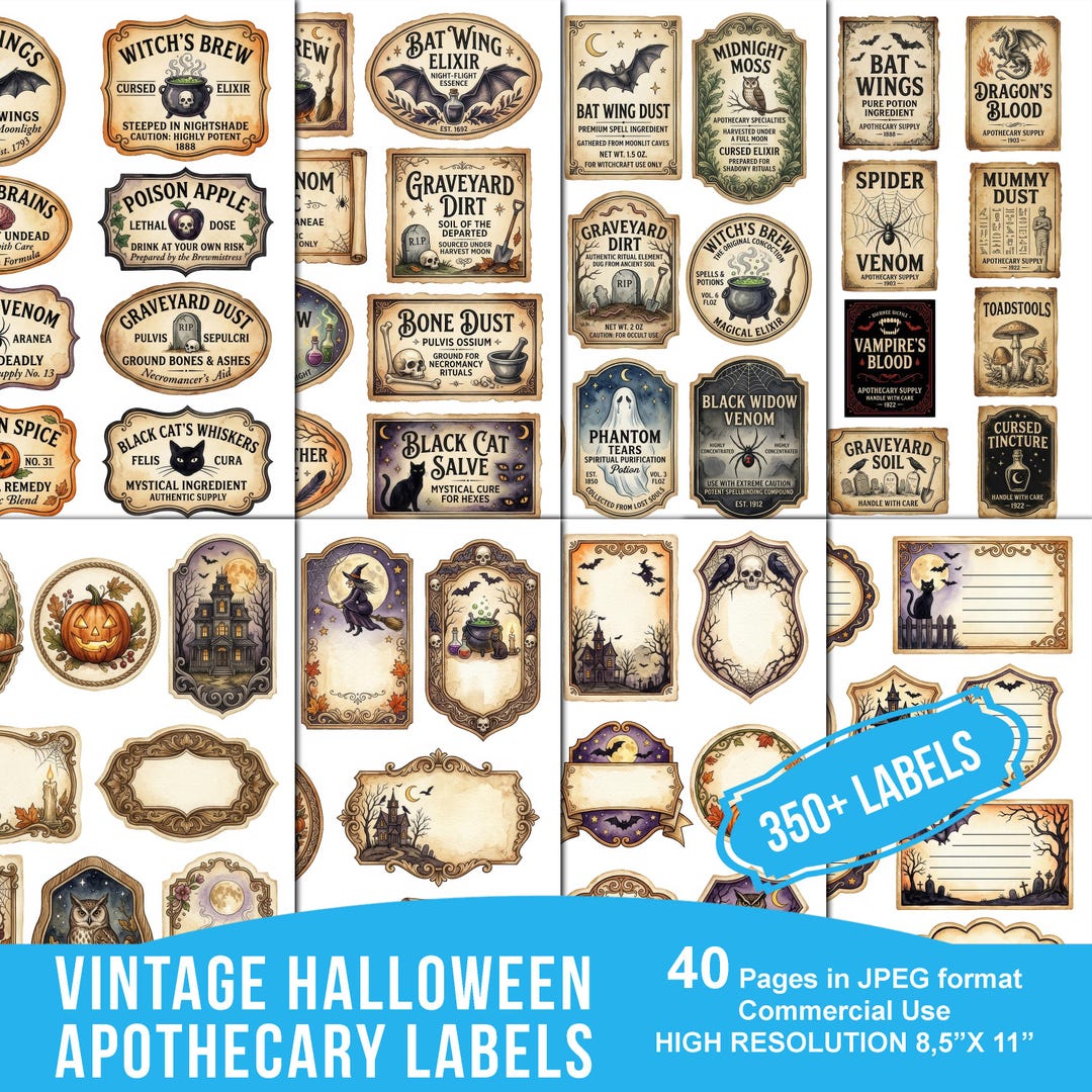 Vintage Halloween Apothecary Labels, Blank Potion Bottle Stickers ...