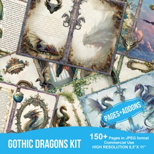 Gothic Dragons Junk Journal Kit, Dragon Crafting Printables, Dragon Embellishments, Dragon Printable, Dragon Paper Junk Journal, Ephemera