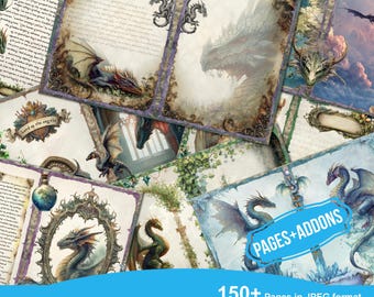 Gothic Dragons Junk Journal Kit, Dragon Crafting Printables, Dragon Embellishments, Dragon Printable, Dragon Paper Junk Journal, Ephemera