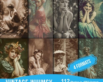Whimsy Vintage Fairy Photographs, Surreal Fairy Mixed Media Sheet, Whimsical Fairy Ephemera Images, Vintage Quirky Journal, Scrapbook Paper
