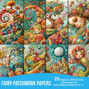 Patchwork Fairy Junk Journal Printable Pages, Junk Journal Kit, Scrapbook Printable, Printable Paper, Digital Collage, Instant Download
