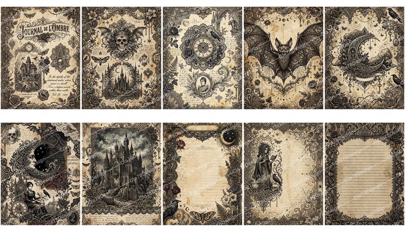 Gothic Romance Digital Paper, Dark Academia Junk Journal Pages, Vintage ...