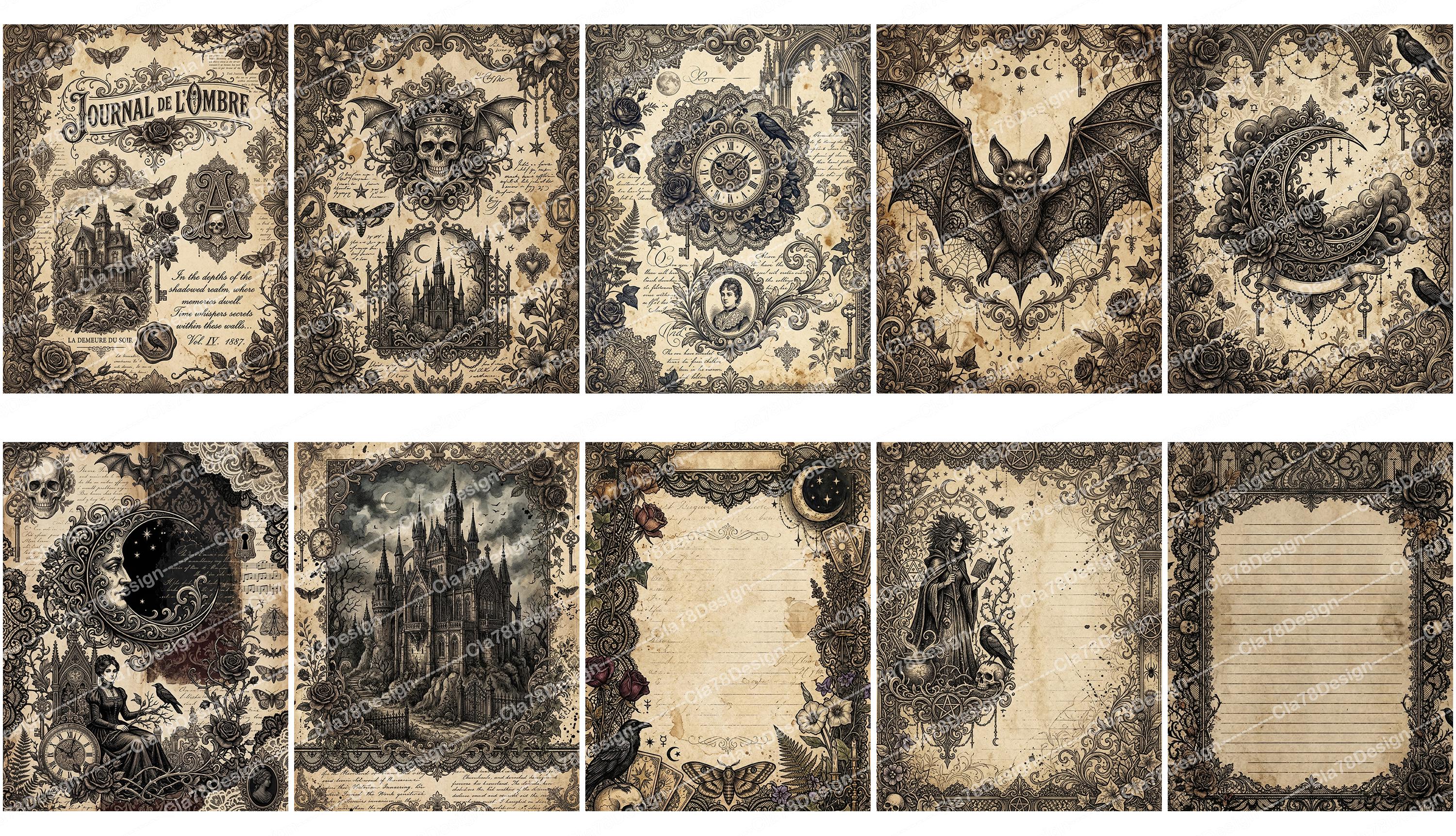 Gothic Romance Digital Paper, Dark Academia Junk Journal Pages, Vintage ...