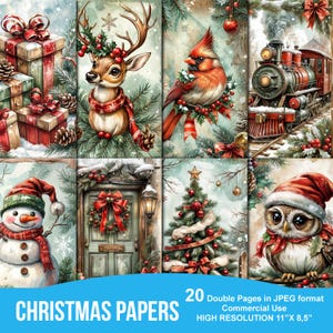 Páginas imprimibles de diario basura de Navidad vintage, kit de diario basura, álbum de recortes imprimible, papel imprimible, collage digital, descarga instantánea
