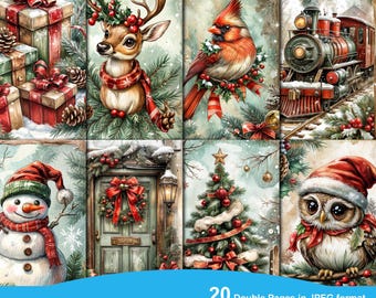 Vintage Christmas Junk Journal Printable Pages, Junk Journal Kit, Scrapbook printable, Printable Paper, Digital Collage, Instant Download