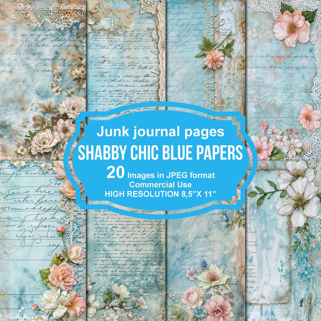 Blue Shabby Chic Junk Journal Printable Pages, Junk Journal Kit ...